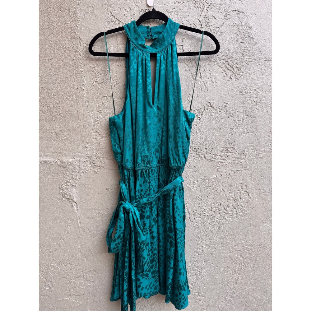Anthropologie NEW Mini Dress Turquoise Leopard Jacquard Halter Glam Cocktail - Picture 3 of 11